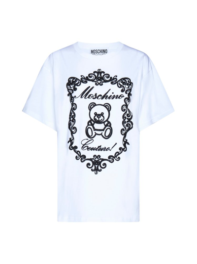 Moschino Teddy Bear Logo Embroidered Crewneck T In White