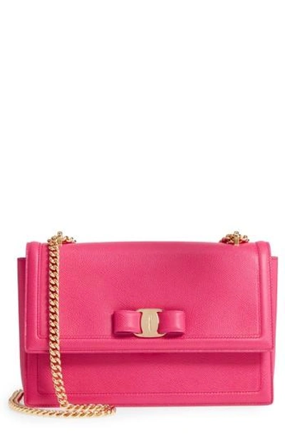 Ferragamo Ginny Medium Vara Leather Flap Bag In Pink