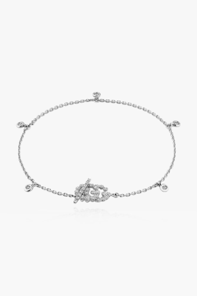 Gucci Gg Running White Gold Diamond Toggle Bracelet In Silver-tone