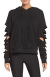 Alo Yoga Slay Slashed Long-sleeve Hoodie Sweatshirt In Black