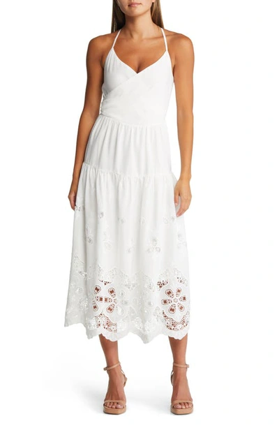 Adelyn Rae Tania Embroidered Scalloped Tiered Sundress In White
