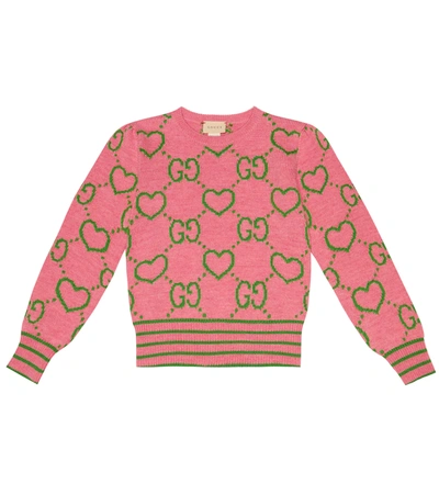Gucci Gg Intarsia-knit Wool Sweater In Dark Pink