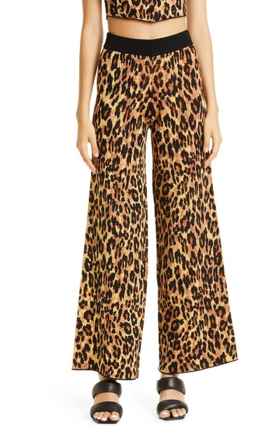 Staud Bravo Leopard Knit Straight-leg Pants In Multi
