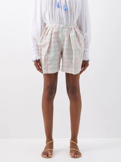 Thierry Colson Kenya Pleated Geometric-print Cotton-lawn Shorts In Pink