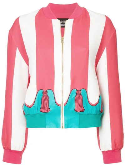 Boutique Moschino Striped Bomber Jacket With Tassel Print - Pink