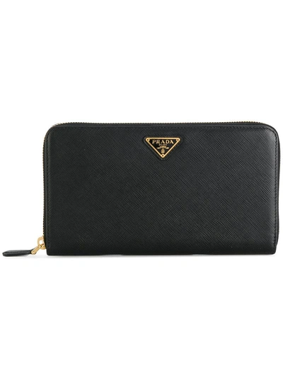 Prada Saffiano Zip Wallet In Black