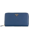 Prada Logo-plaque Zip-around Wallet In Blue