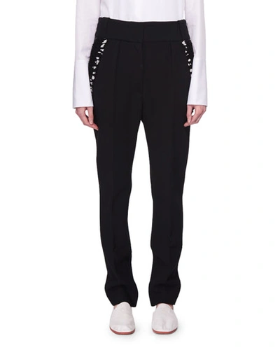 The Row Searl Mid-rise Wool Tapered-leg Pants With Sequined Trim In Black