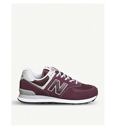 New Balance 574 Suede And Mesh Trainers In Burgundy