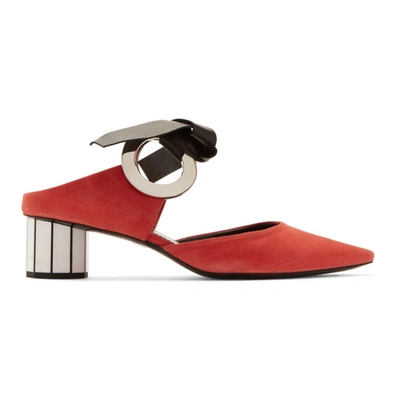 Proenza Schouler Front-tie Block-heeled Suede Mules In Red