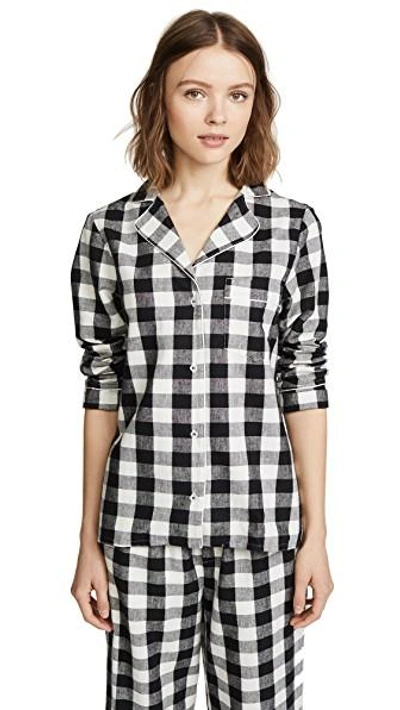 Skin Lucienne Checked Cotton-flannel Pajama Shirt In Black/white Check