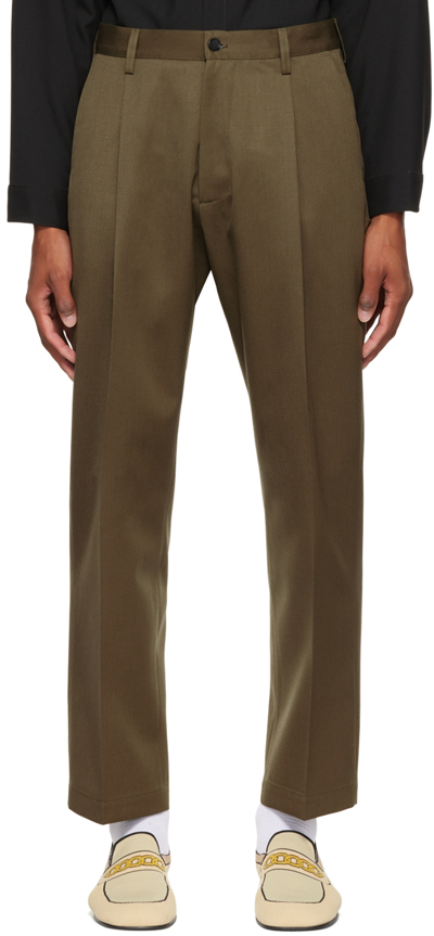 Marni Khaki Virgin Wool Trousers In Deep Sage