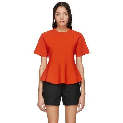 Proenza Schouler Crewneck Short-sleeve Peplum Top In Coral