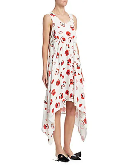 Proenza Schouler Floral Print Handkerchief Hem Dress In Creme
