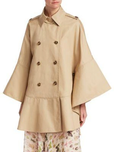 Red Valentino Double Breasted Cotton Cape Trench Coat In Beige