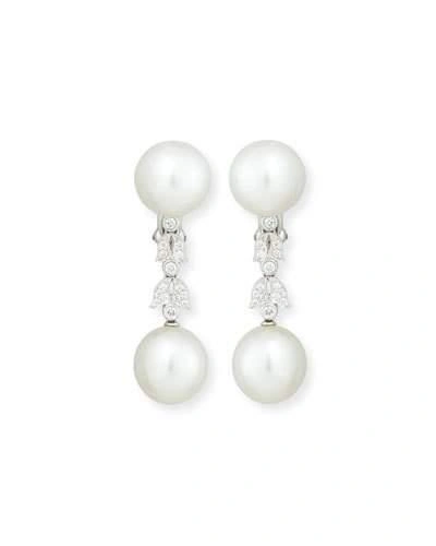 Assael South Sea Pearl Button & Diamond Drop Clip/post Earrings