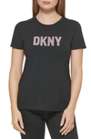 Dkny Glitter Graphic Logo Tee In Black