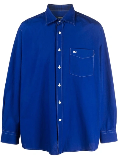 Pre-owned Burberry 2000s Contrast Trimming Shirt In Blue