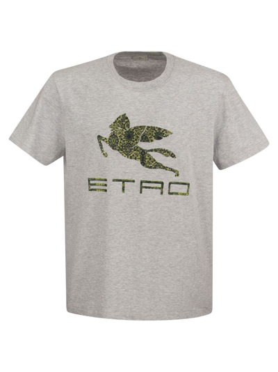 Etro T-shirt With Logo And Pegasus In Grey