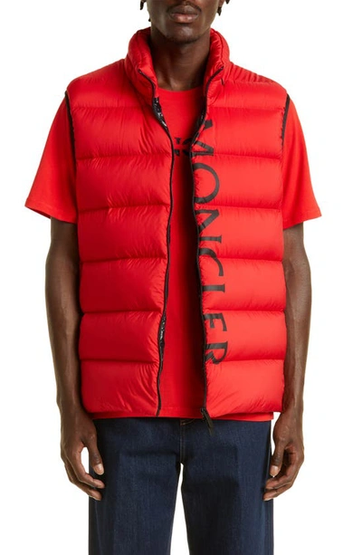 Moncler Amak Brand-print Relaxed-fit Shell-down Gilet In Red