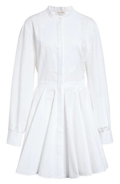 Alexander Mcqueen Gathered Cotton-poplin Mini Shirt Dress In White