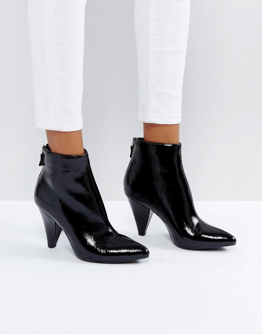 New Look Black Patent Cone Heel Pointed Ankle Boot - Black | ModeSens