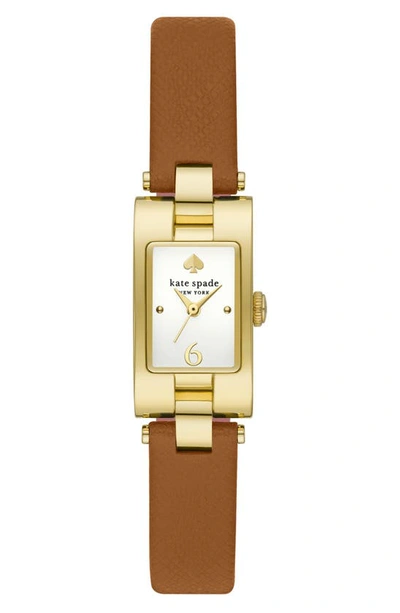 Kate Spade Brookville Leather Strap Watch, 22mm X 16mm In Brown