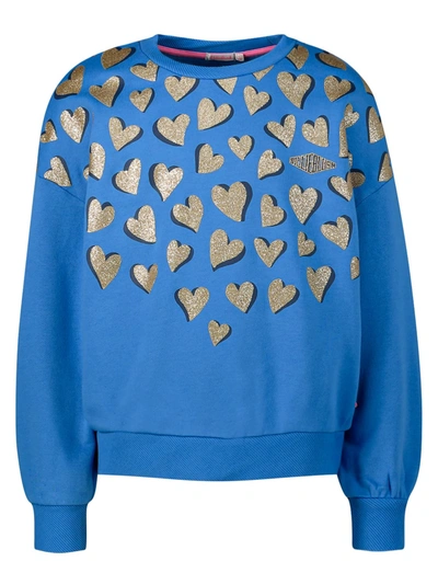 Billieblush Kids' Glittered Hearts Cotton Sweatshirt In Light Blue