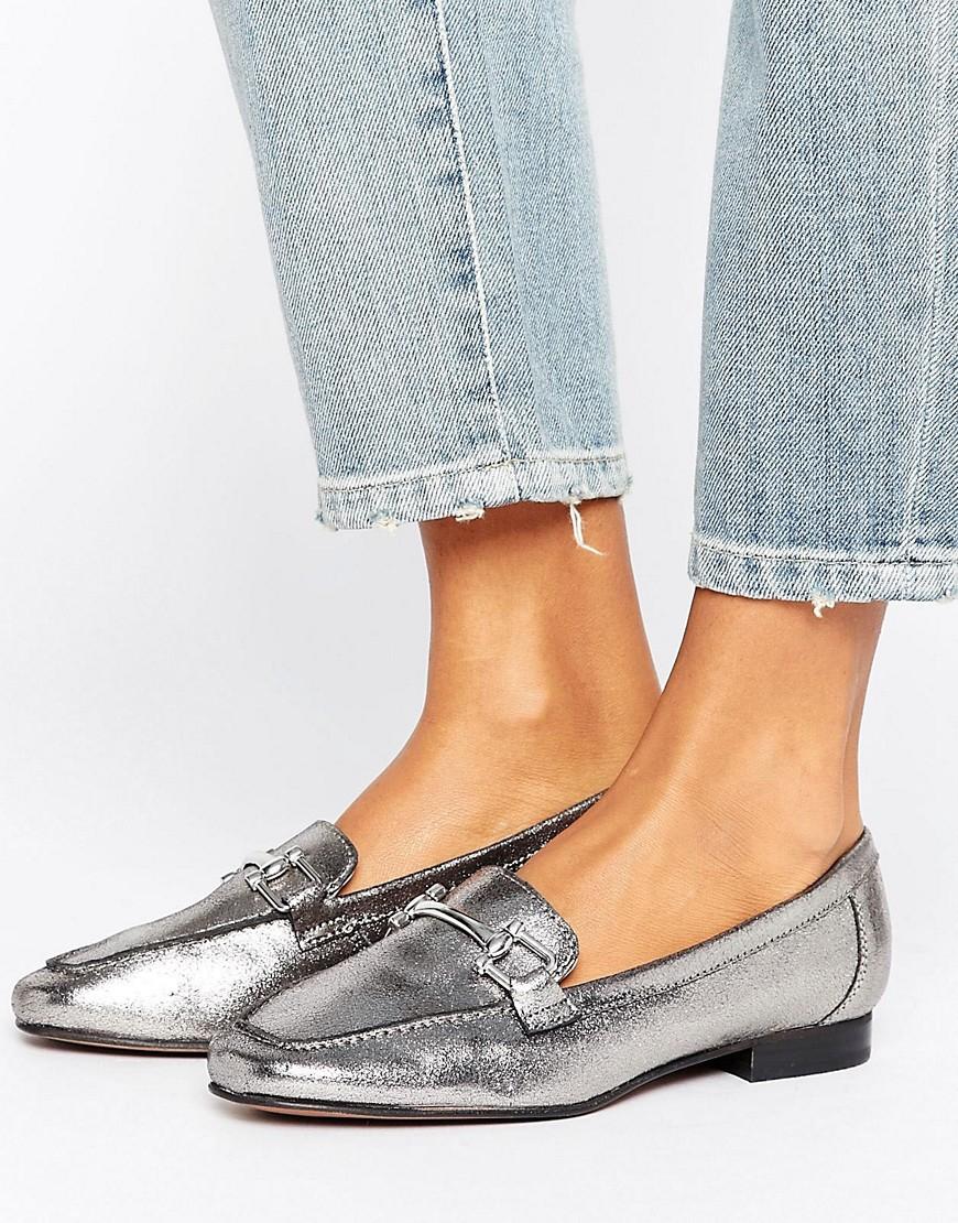 New Look Leather Metal Detail Loafer - Silver | ModeSens