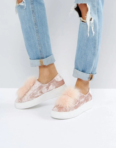 Steve Madden Breeze Velvet Sneakers With Pom Pink ModeSens