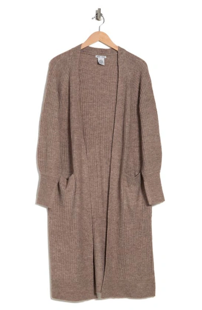Sweet Romeo Long Sleeve Ribbed Duster Cardigan In Taupe
