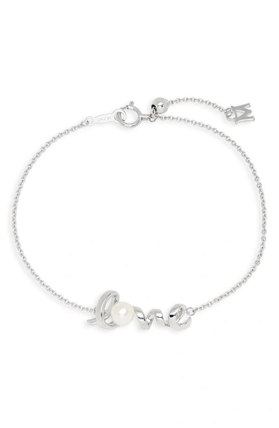 Mikimoto White Gold Pearl Love Pendant Bracelet In 18kw