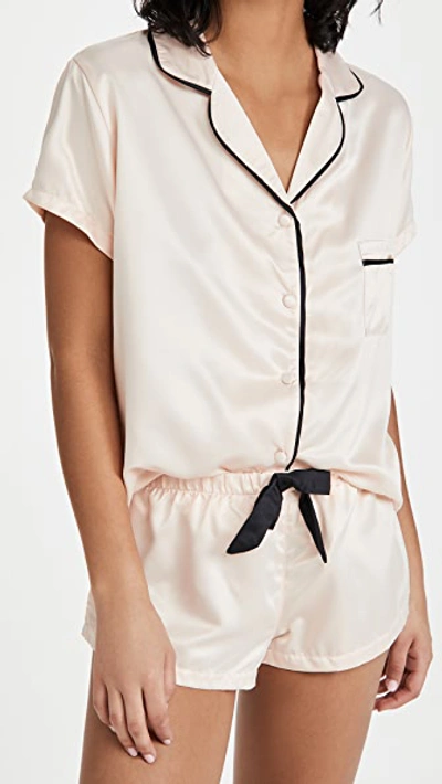 Bluebella Abigail Satin Short Revere Pajama Set In White In Pale Pink,black