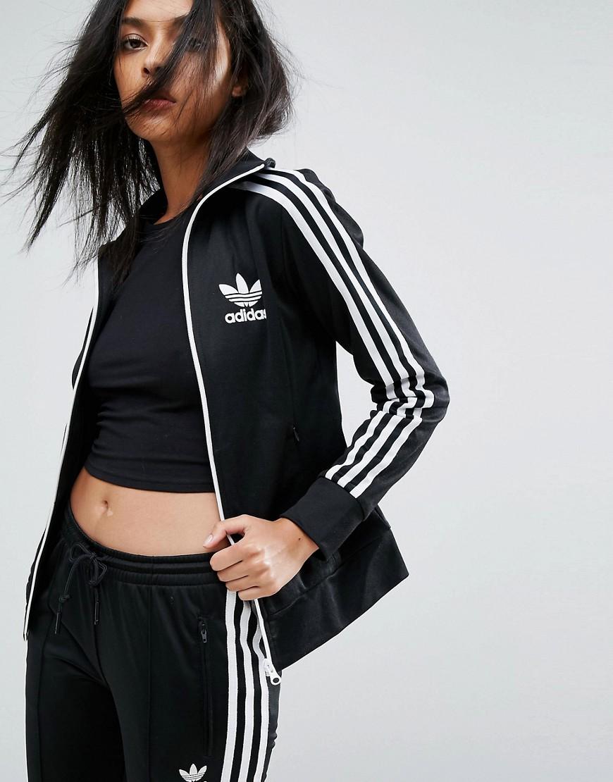 Adidas Originals 3 Stripe Logo Zip Up Jacket - Black | ModeSens