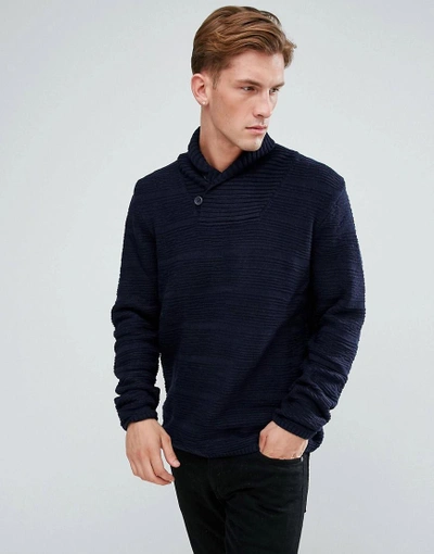 Bellfield Textured Shawl Collar Sweater - Navy