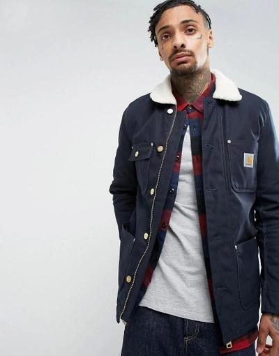 Carhartt Wip Phoenix Jacket With Faux Shearling Collar - Navy | ModeSens