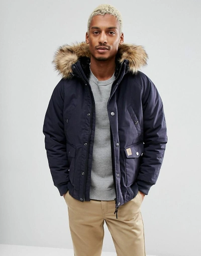 Carhartt Wip Trapper Jacket With Corduroy Elbow Patches Navy