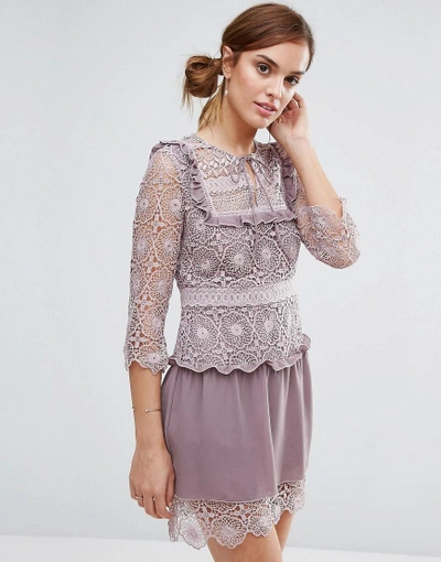 Little White Lies Rachel Lace Bib Detail Dress - Purple