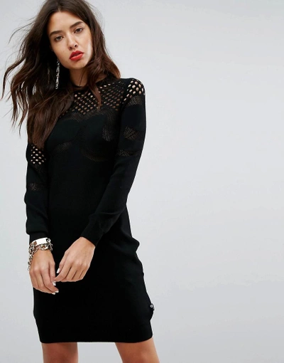 Love Moschino Knit And Mesh Sweater Dress - Black