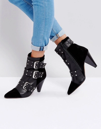 New Look Stud Buckle Ankle Boot With Cone Heel - Black