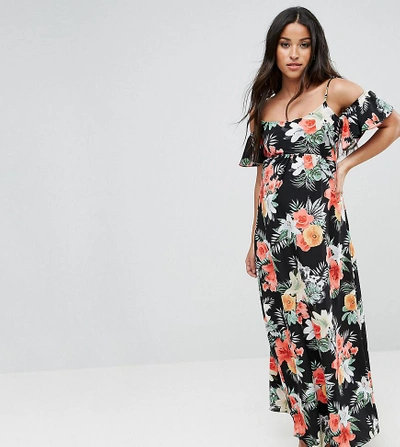 Queen Bee Maternity Floral Cold Shoulder Maxi Dress-multi