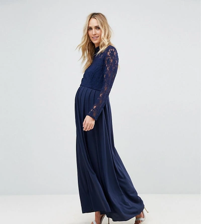 Queen Bee Lace Bodice Maxi Dress With Chiffon Skirt - Navy