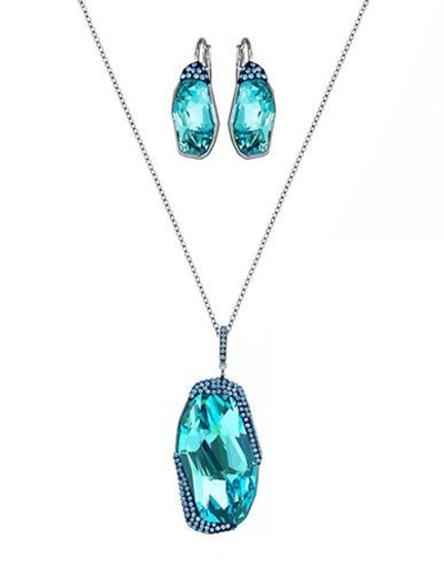 Swarovski Folio Crystal Ruthenium-plated Pendant Necklace And Earrings Set-turquois  | ModeSens