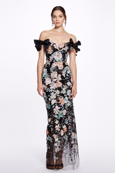 Marchesa Embroidered Off-the-shoulder Maxi Dress In Floral