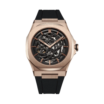 D1 Milano Watch Skeleton Rubber 41.5 Mm In Rose Gold