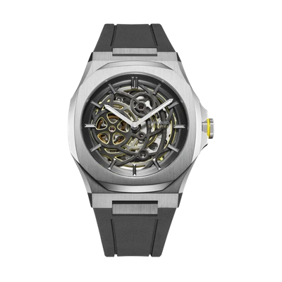 D1 Milano Watch Skeleton Rubber 41.5mm In Grey/yellow