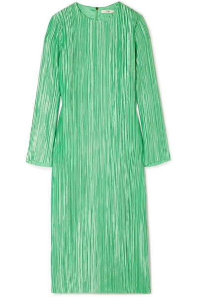 Tibi Pliss pleated Long sleeved Midi Dress In Neon green ModeSens