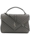 Saint Laurent Large Collège Monogram Leather Shoulder Bag In Grey