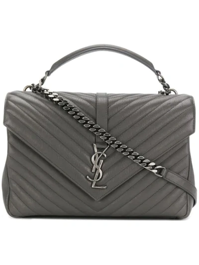 Saint Laurent Large Collège Monogram Leather Shoulder Bag In Grey