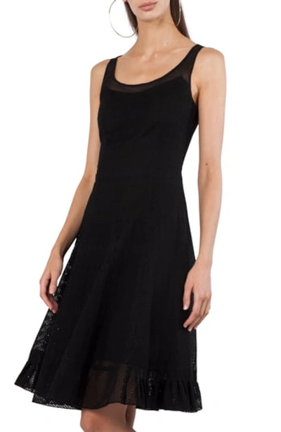 Akris Punto Scoop-neck Sleeveless Fit-and-flare Perforated Cotton Dress In Black